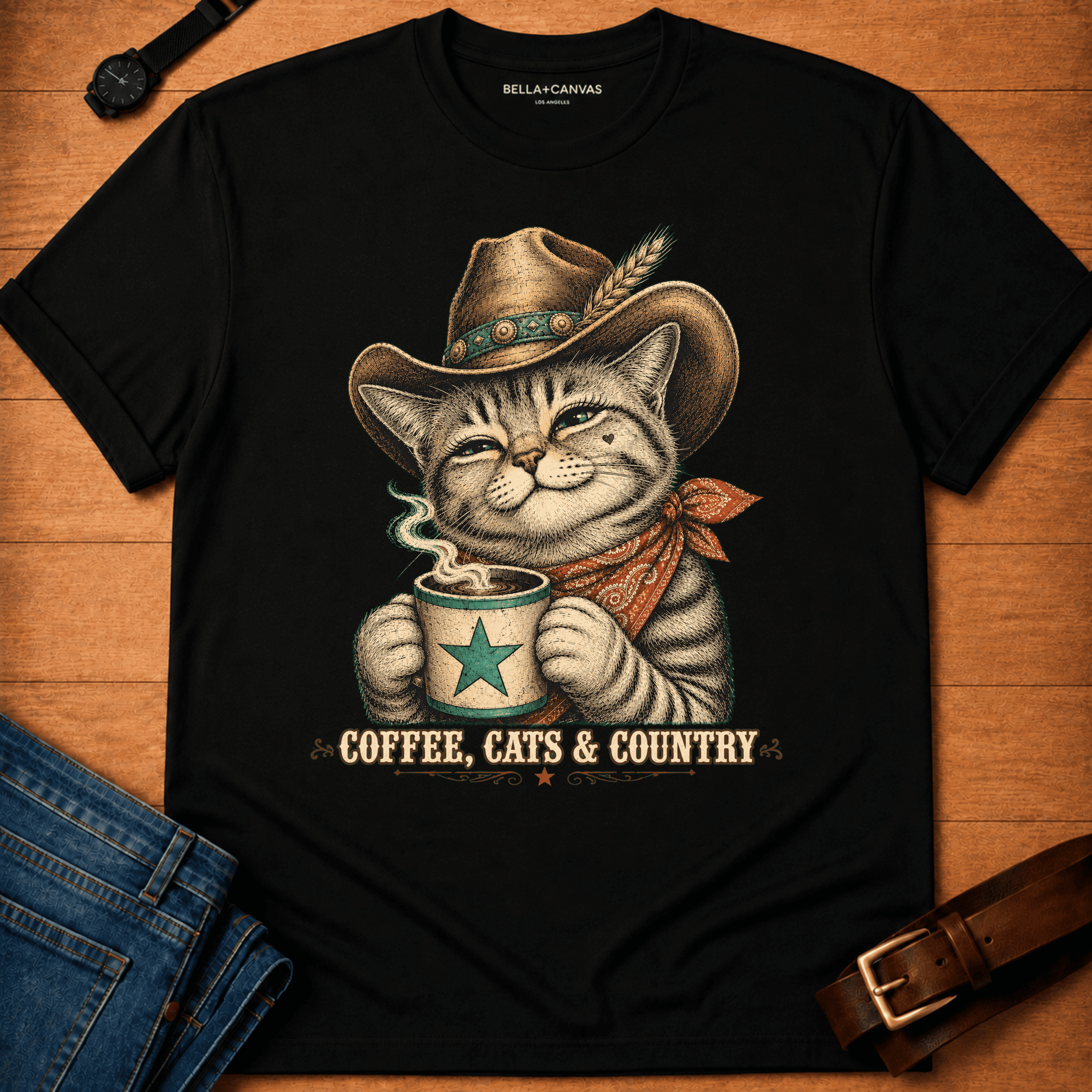 Coffee Cats Country Tabby t-shirt