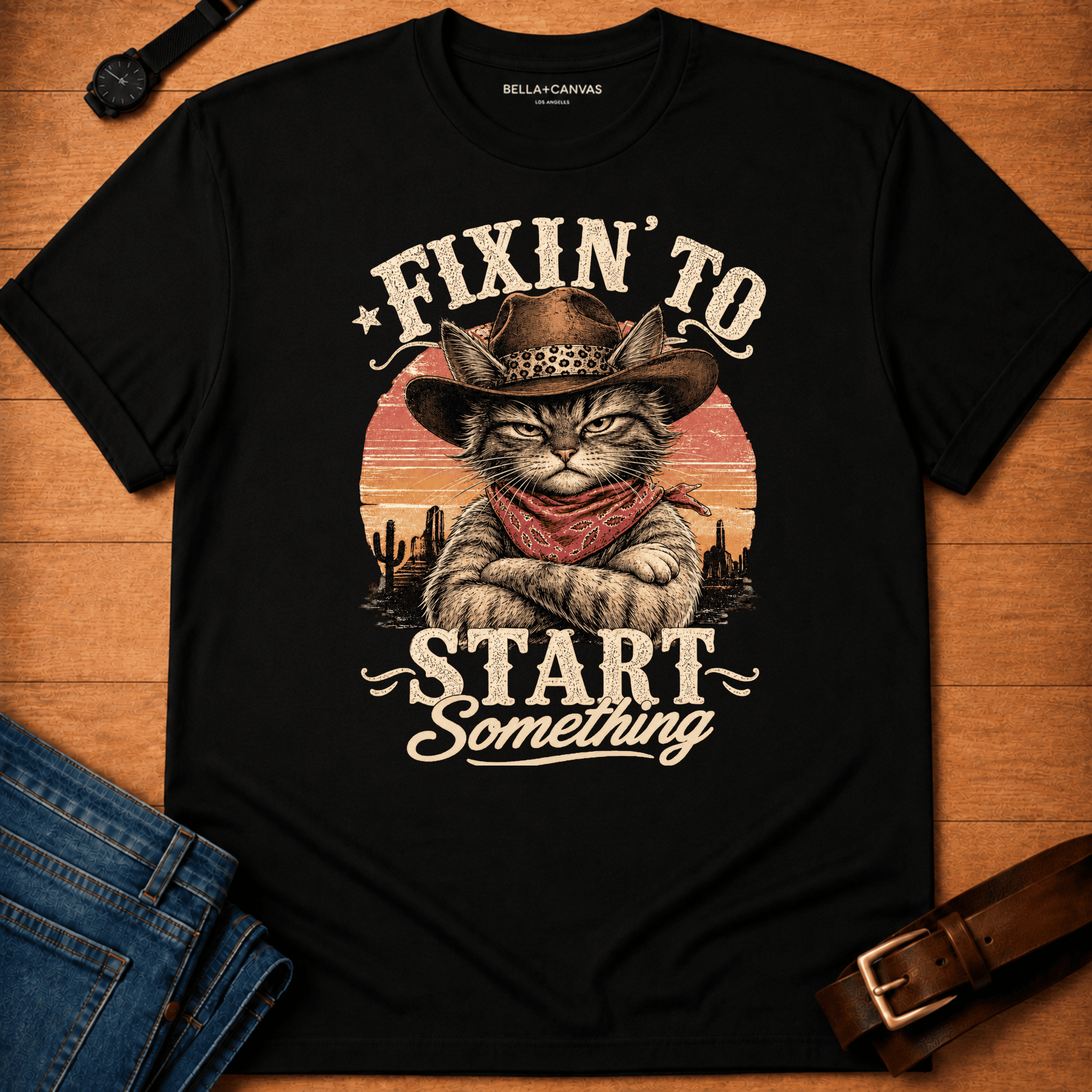 Fixin to start something retro sunset t-shirt