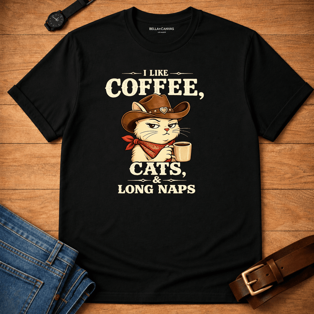 I like Coffee, Cats, and Naps T-shirt