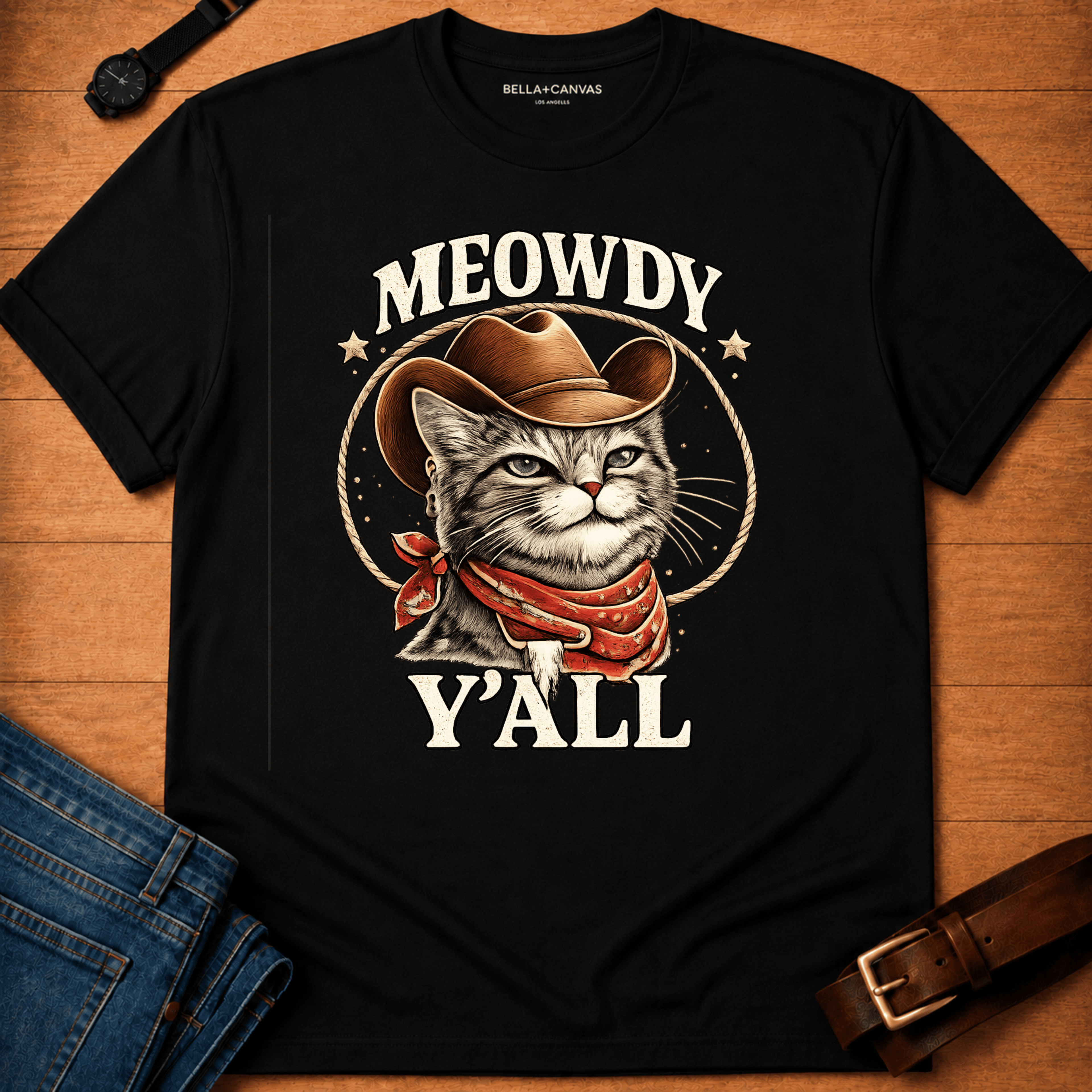Meowdy Y'all Badge t-shirt