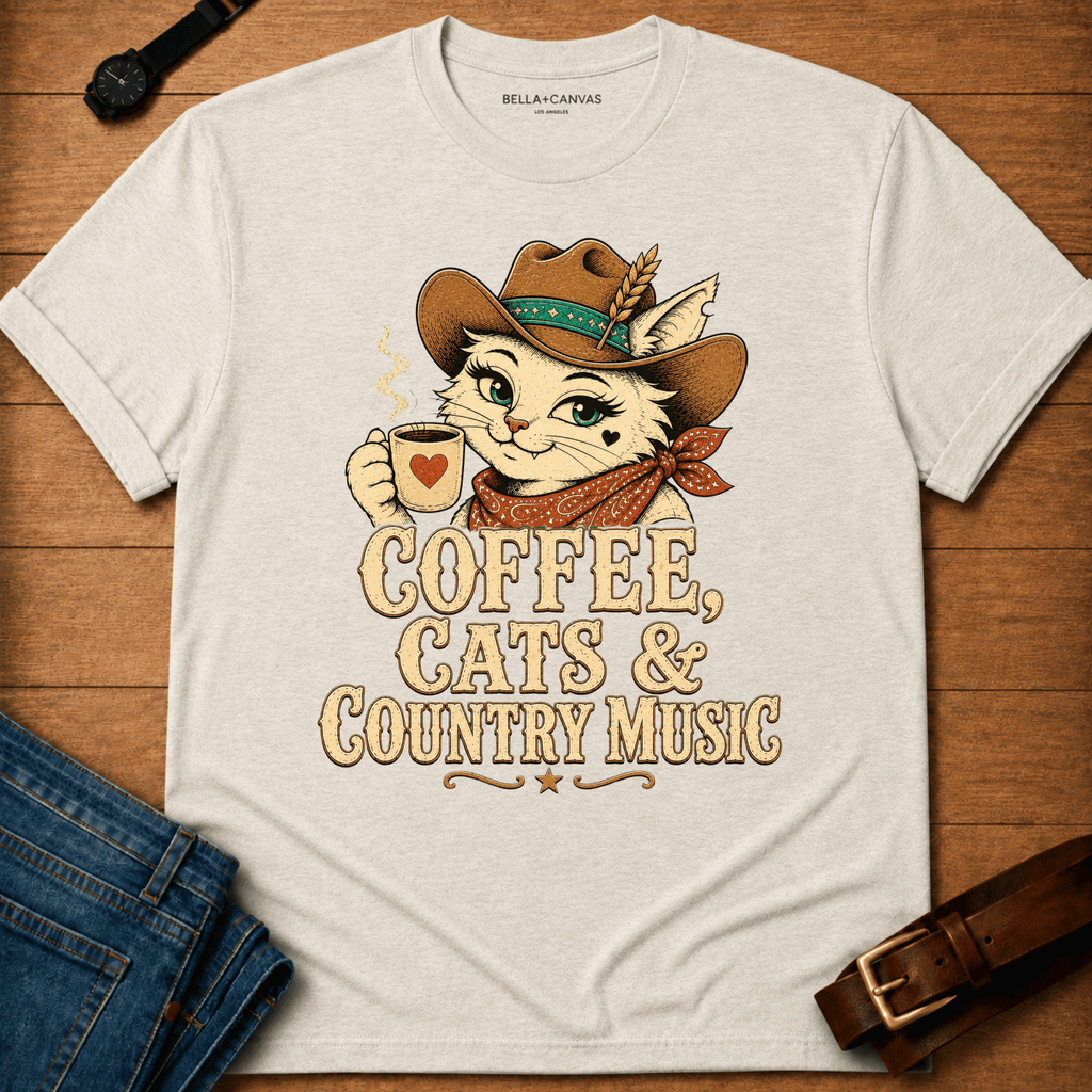 Coffee Country Cats Text & Dixie T-shirt
