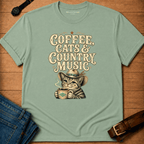 Country Cats Coffee Text &Tabby T-shirt