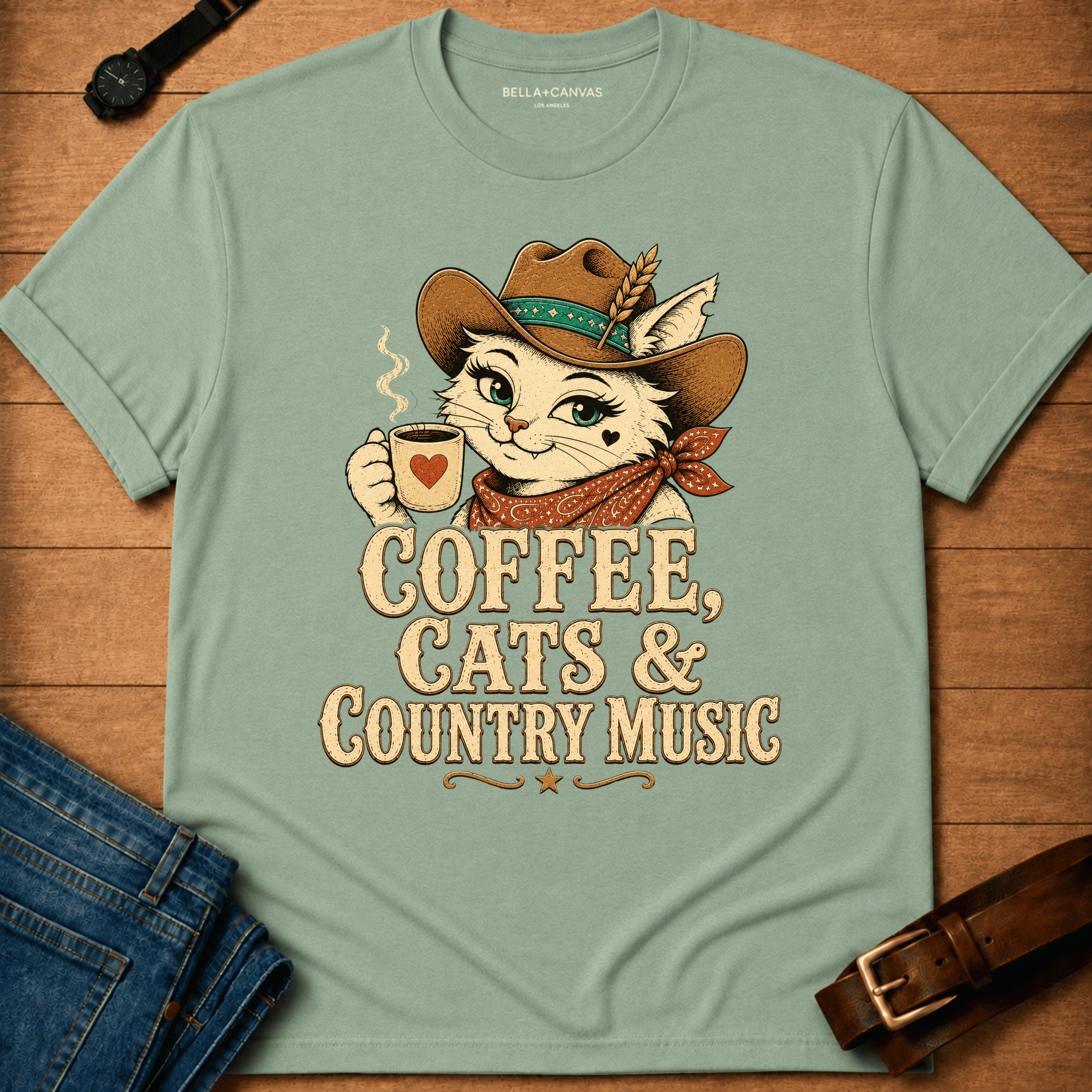 Coffee Country Cats Text & Dixie T-shirt