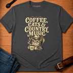 Country Cats Coffee Text &Tabby T-shirt