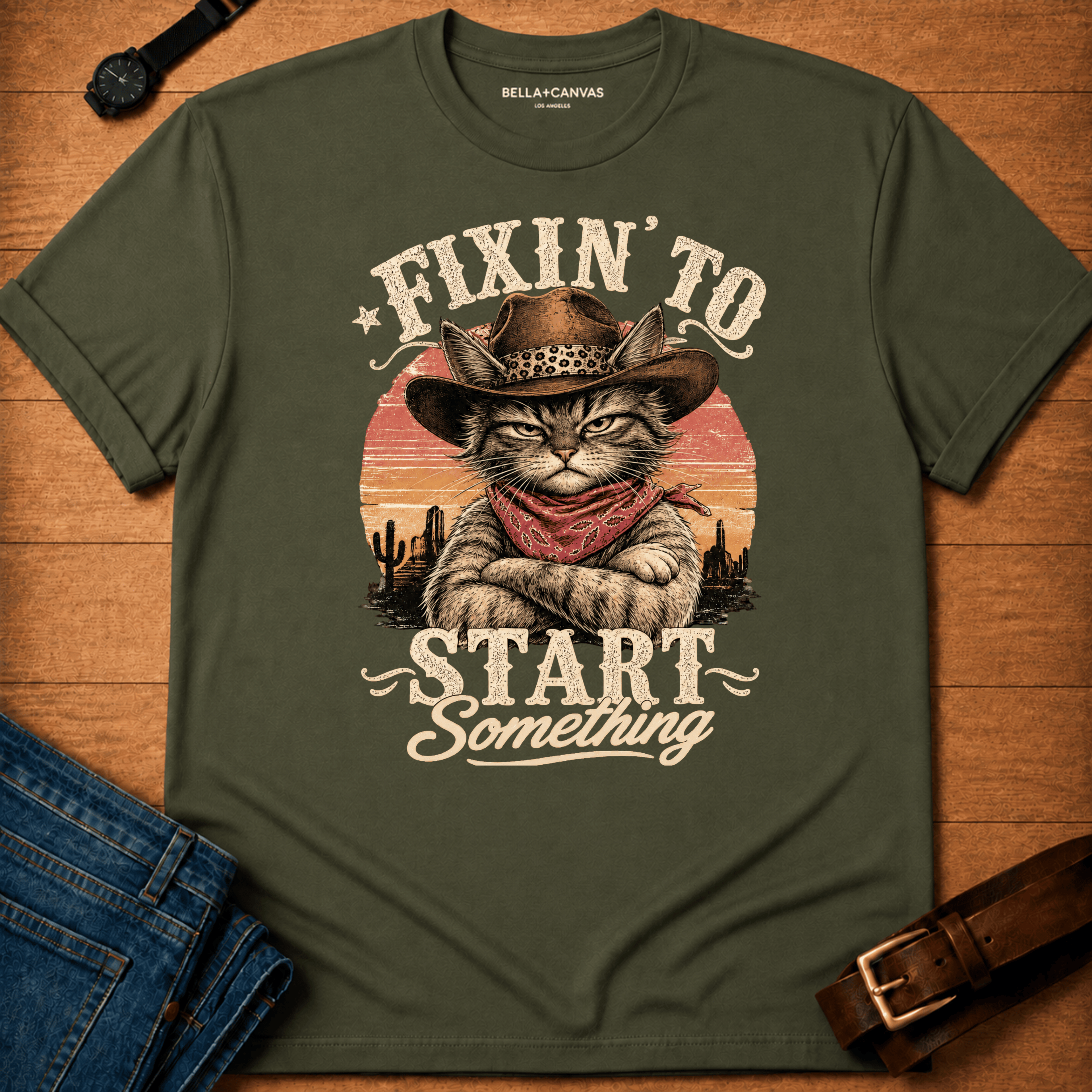 Fixin to start something retro sunset t-shirt