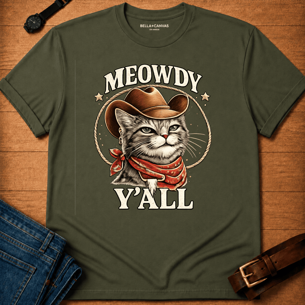 Meowdy Y'all Badge t-shirt