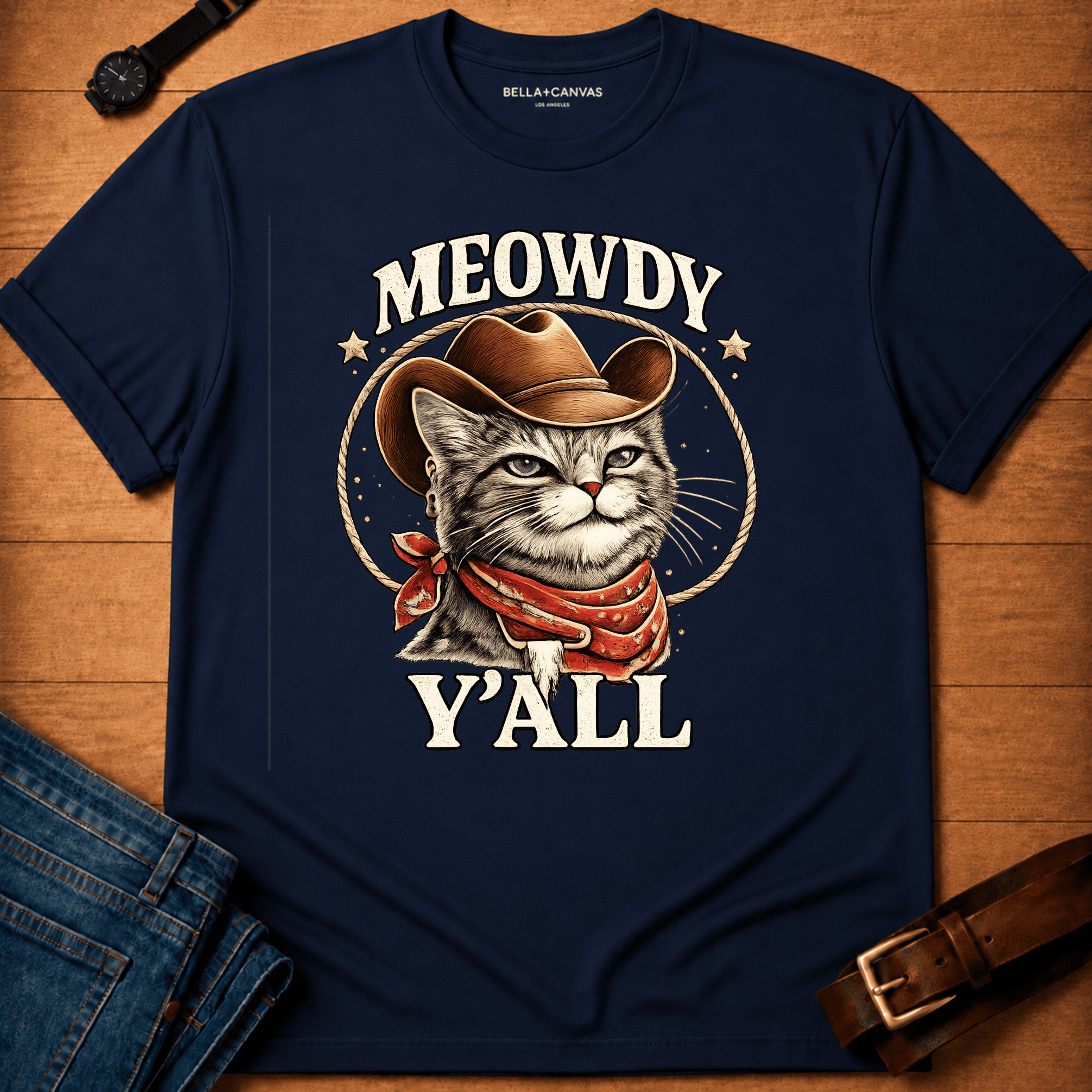 Meowdy Y'all Badge t-shirt