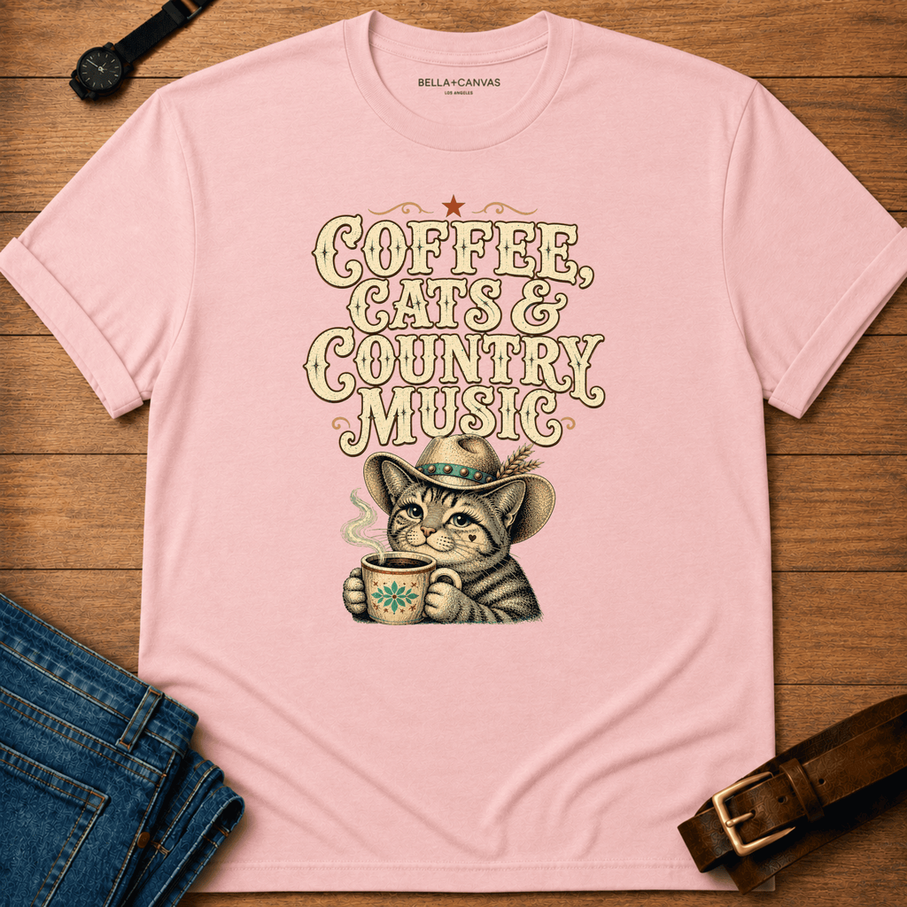 Country Cats Coffee Text &Tabby T-shirt