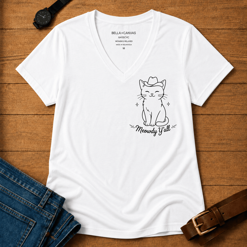 Meowdy Line Art Women's v-neck t-shirt