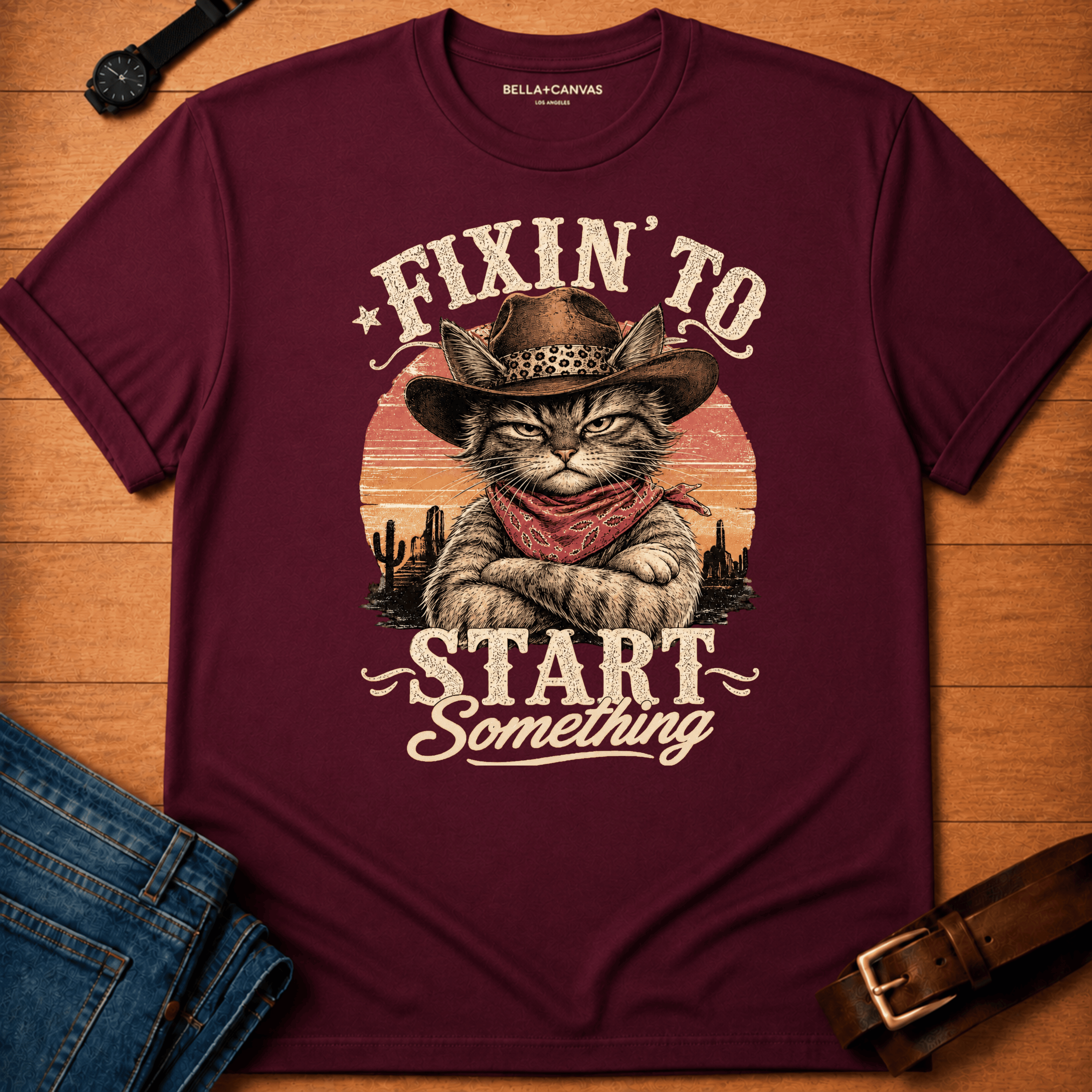 Fixin to start something retro sunset t-shirt